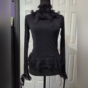 Dolls Kill Widow Obsession Within Long Sleeve Black Mesh Top Goth Emo Punk Lace